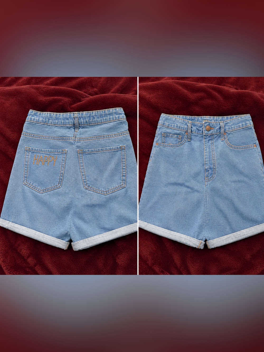 Happy Embroidered Light Blue Denim Shorts - Women